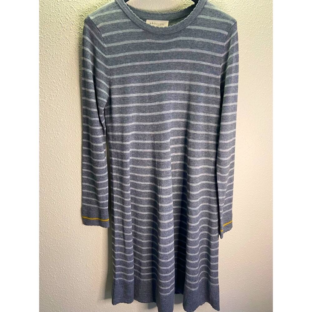 Philosophy Gray Stripe Cashmere Blend Sweater Sz L